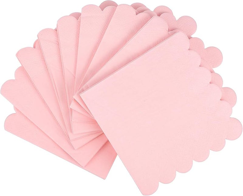 ياردوي فاتح اللون الوردي مناديل ورقية قابلة للتخلص على شكل حافات متموجة 150 قطعة لحفلات الزفاف وأعياد الميلاد - Image 1